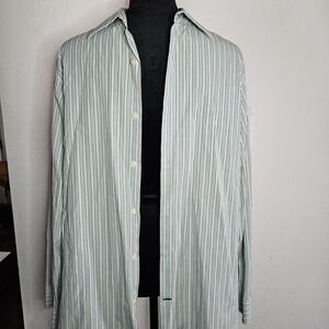 Banana Republic Light Green & White Striped Shirt Jacket